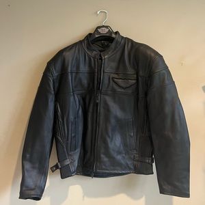 Harley Davidson Black Leather Embroidered Motorcycle Quilted Jacket XL